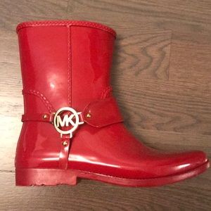 Michael Kors Women’s Red Rubber Mid Rain Booties